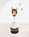Personalised Halloween - Devil Horns Face Food Topper - Pack of 18