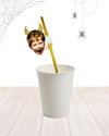 Personalised Halloween - Devil Horns Face Straw Topper - Pack of 18