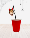 Personalised Halloween - Devil Horns Face Straw Topper - Pack of 18