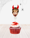 Personalised Halloween - Devil Horns Face Food Topper - Pack of 18