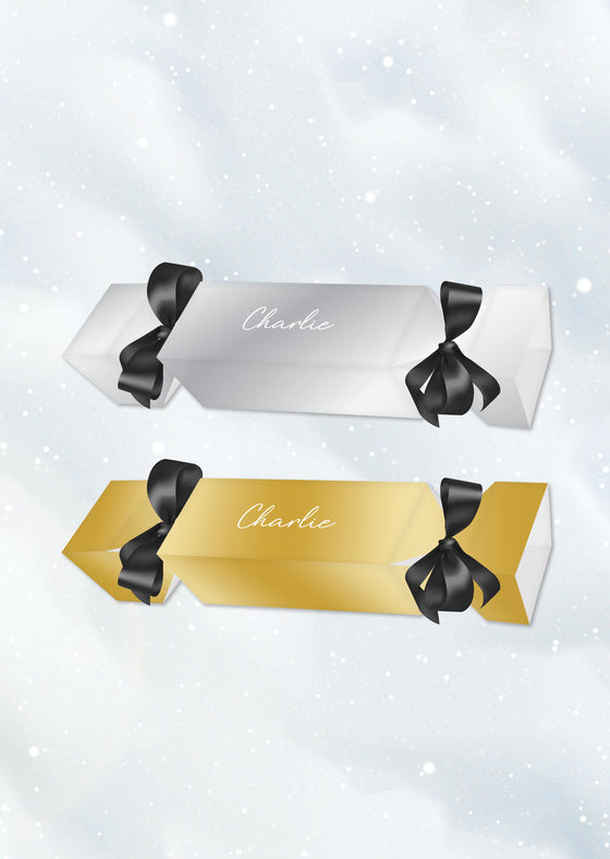 Personalised Small Foil Christmas Cracker - Satin Ribbon - 2 Pack