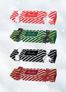  Personalised Large Striped Christmas Cracker - Velvet Ribbon