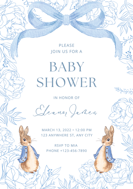 Personalised Blue Rabbit Toile - FREE E-Invite