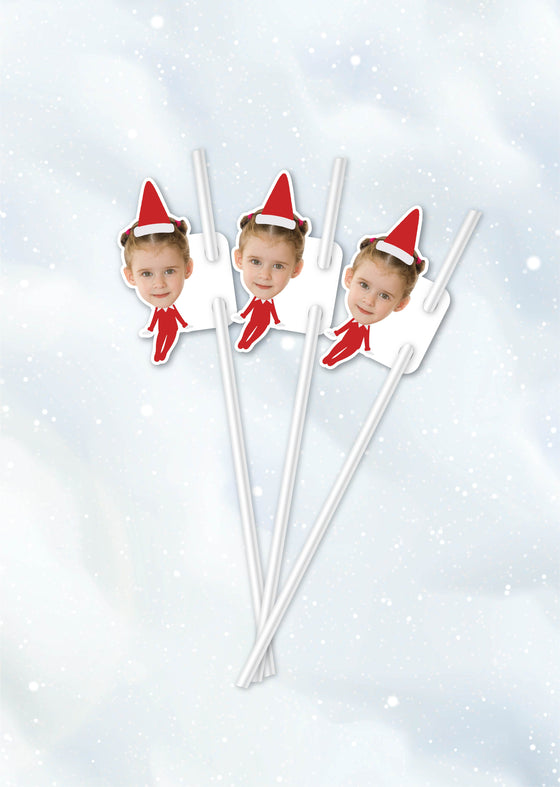 Personalised Christmas Elf - Straw Topper - Pack of 18