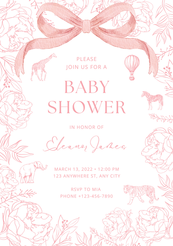 Personalised Pink Safari Toile - FREE E-Invite