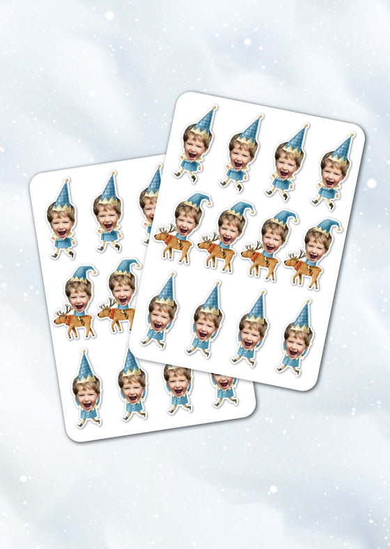 Personalised Christmas Blue Elves - Sticker Pack