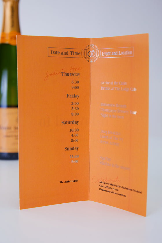 Personalised Veuve Before Vows - Itinerary Sign