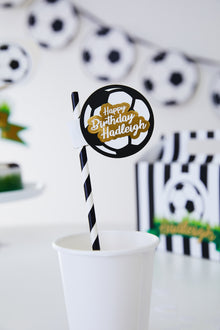  Personalised Football - Straw Topper - Pack of 18