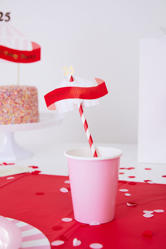 Personalised Circus - Straw Topper - Pack of 24