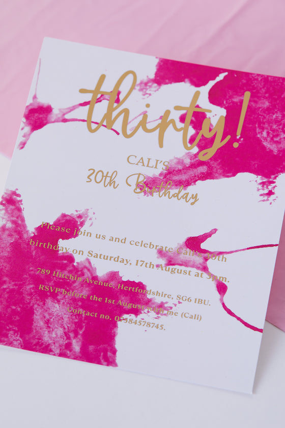 Personalised Pink Splash - Invite