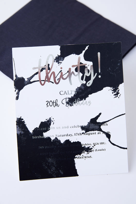 Personalised Black Splash - Invite