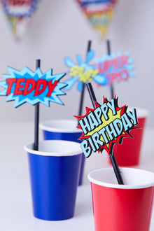  Personalised Comic - Straw Topper - Pack of 18