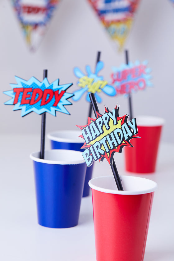 Personalised Comic - Straw Topper - Pack of 18