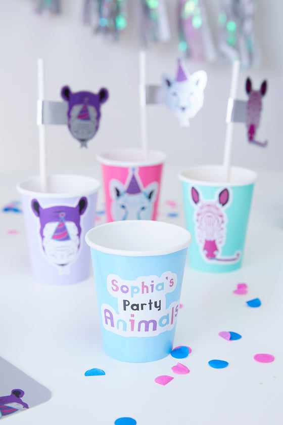 Personalised Party Animals - Straw Topper - Pack of 15