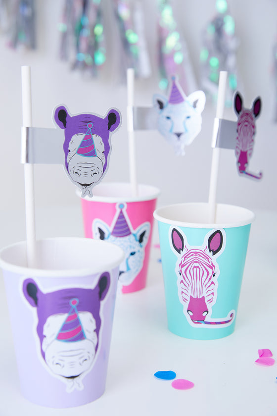 Personalised Party Animals - Straw Topper - Pack of 15