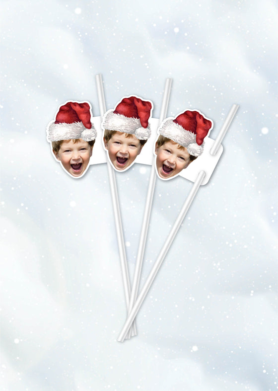 Personalised Christmas Santa Hat - Straw Topper - Pack of 18