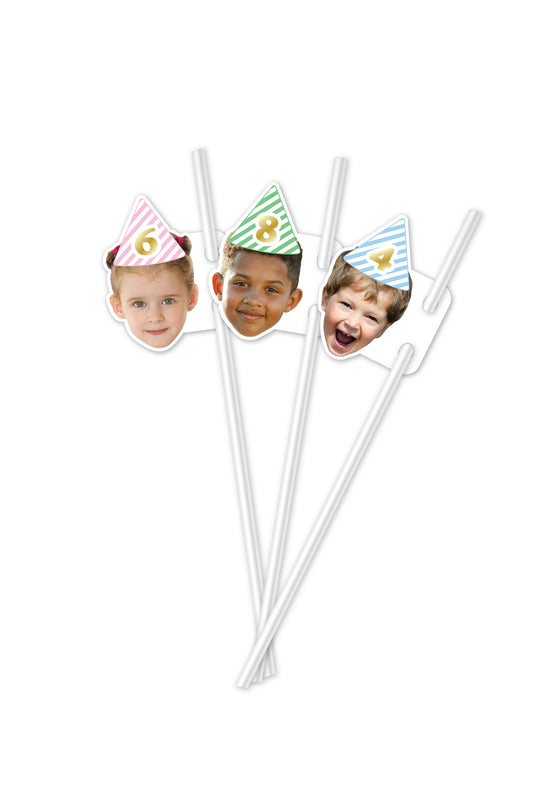 Personalised Face - Straw Topper - Pack of 18