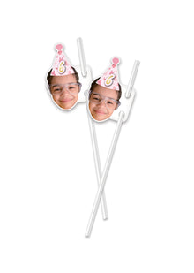  Personalised Butterfly Face- Straw Topper - Pack of 18